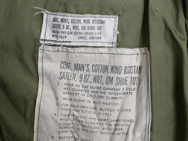60s 米軍実物 US ARMY M-51 フィールド ジャケット MEDIUM REGULAR 61年製 ヴィンテージ ミリタリー アーミー 軍物 M51 ジャンパー カーキ