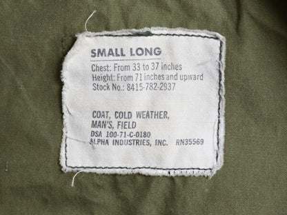 70s ALPHA 社製 米軍実物 US ARMY M-65 フィールド ジャケット SMALL LONG / 71年製 ヴィンテージ ミリタリー ジャンパー 軍物 2nd アルミ