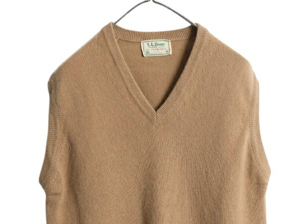 80s USA製 エルエルビーン ニット ベスト メンズ M 古着 旧タグ ヴィンテージ LLBEAN ラム ウール Vネック プルオーバー 重ね着 無地 薄手