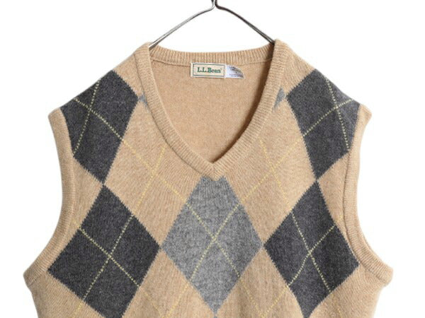 80s スコットランド製 エルエルビーン アーガイル ニット ベスト メンズ L / 旧タグ ヴィンテージ LLBEAN ラム ウール Vネック 重ね着 総柄