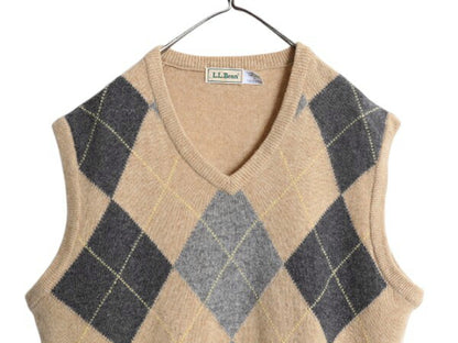 80s スコットランド製 エルエルビーン アーガイル ニット ベスト メンズ L / 旧タグ ヴィンテージ LLBEAN ラム ウール Vネック 重ね着 総柄
