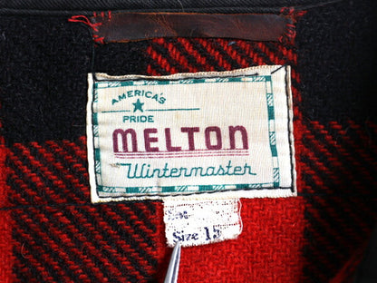 60s MELTON ブロック チェック CPO ウール シャツ メンズ M 程/ 古着 ヴィンテージ メルトン 長袖シャツ ジャケット ヘビーウェイト 赤 黒