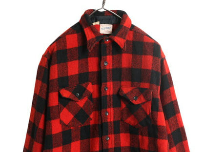 50s USA製 FROSTPROOF マチ付き ブロック チェック ウール シャツ メンズ L 古着 ヴィンテージ CPO 長袖シャツ ジャケット ヘビーウェイト