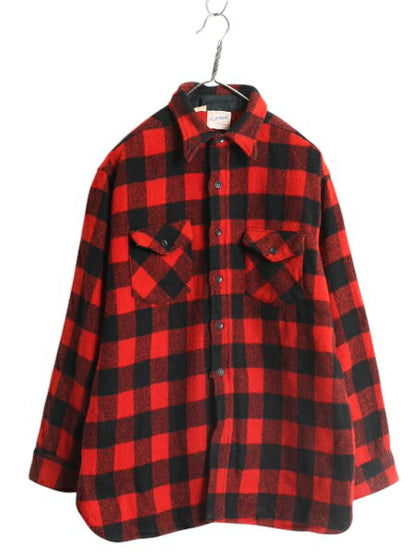 50s USA製 FROSTPROOF マチ付き ブロック チェック ウール シャツ メンズ L 古着 ヴィンテージ CPO 長袖シャツ ジャケット ヘビーウェイト