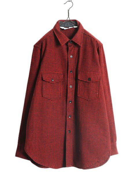 70s USA製 ウールリッチ ギンガム チェック 長袖 ウール シャツ メンズ L 古着 ヴィンテージ 旧タグ 長袖シャツ ポケット付き マルチカラー