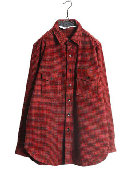 70s USA製 ウールリッチ ギンガム チェック 長袖 ウール シャツ メンズ L 古着 ヴィンテージ 旧タグ 長袖シャツ ポケット付き マルチカラー