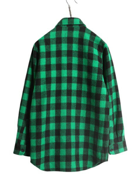 エルエルビーン ブロック チェック CPO ウール シャツ メンズ XS / 古着 LLBEAN 長袖シャツ ヘビーウェイト ジャケット ポケット付き 緑 黒