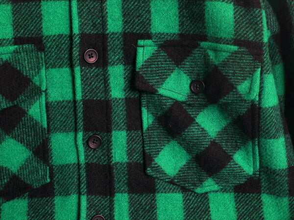 エルエルビーン ブロック チェック CPO ウール シャツ メンズ XS / 古着 LLBEAN 長袖シャツ ヘビーウェイト ジャケット ポケット付き 緑 黒