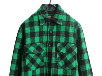 エルエルビーン ブロック チェック CPO ウール シャツ メンズ XS / 古着 LLBEAN 長袖シャツ ヘビーウェイト ジャケット ポケット付き 緑 黒