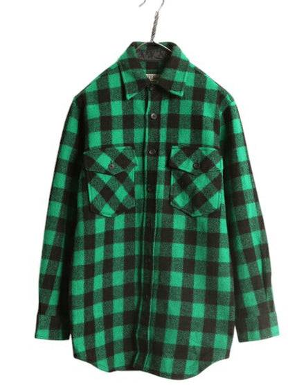エルエルビーン ブロック チェック CPO ウール シャツ メンズ XS / 古着 LLBEAN 長袖シャツ ヘビーウェイト ジャケット ポケット付き 緑 黒