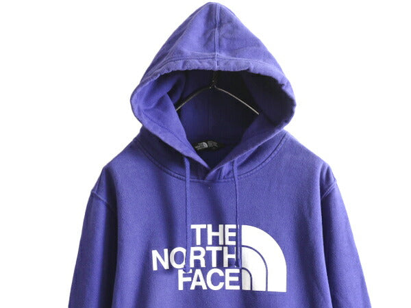 ノースフェイス プリント スウェット フード パーカー メンズ M 古着 The North Face プルオーバー 裏起毛 トレーナー アウトドア 薄手 青