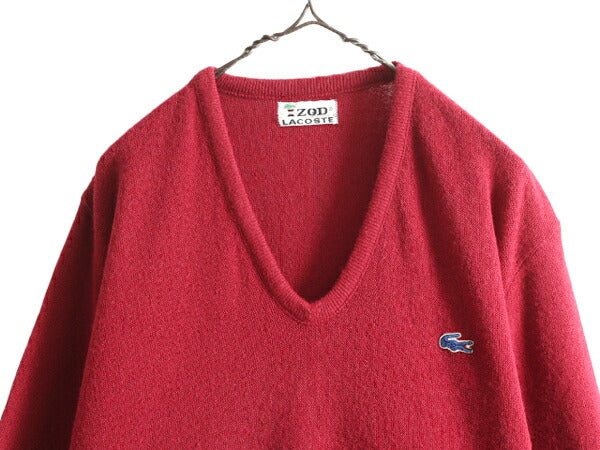 70s USA製 ラコステ アクリル ニット セーター メンズ レディース L / 70年代 ヴィンテージ IZOD LACOSTE Vネック 糸巻タグ バーガンディ