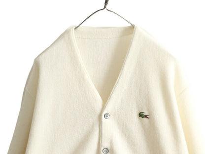 70s 80s ラコステ アクリル ニット カーディガン メンズ レディース L / 70年代 80年代 ヴィンテージ IZOD LACOSTE 羽織り 前開き ホワイト