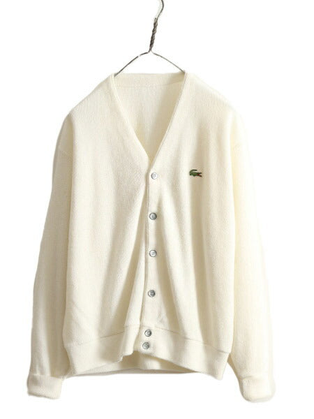 70s 80s ラコステ アクリル ニット カーディガン メンズ レディース L / 70年代 80年代 ヴィンテージ IZOD LACOSTE 羽織り 前開き ホワイト