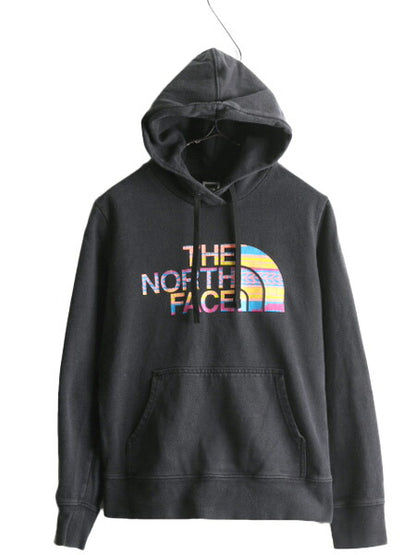 ノースフェイス プリント スウェット フード パーカー レディース M The North Face プルオーバー 裏起毛 トレーナー ブラック アウトドア