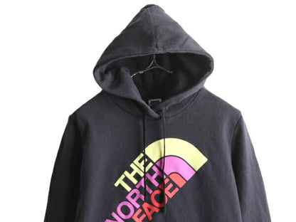ノースフェイス プリント スウェット フード パーカー レディース M The North Face プルオーバー 裏起毛 ブラック トレーナー アウトドア