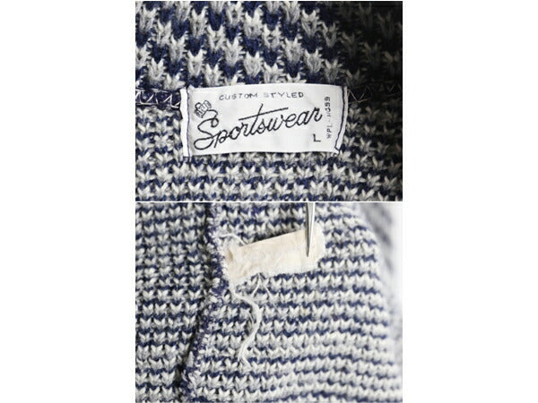 70s SPORTSWEAR ショールカラー アクリル デザイン ニット ガウン メンズ L / 古着 ヴィンテージ カーディガン ネイティブ 前開き 羽織り