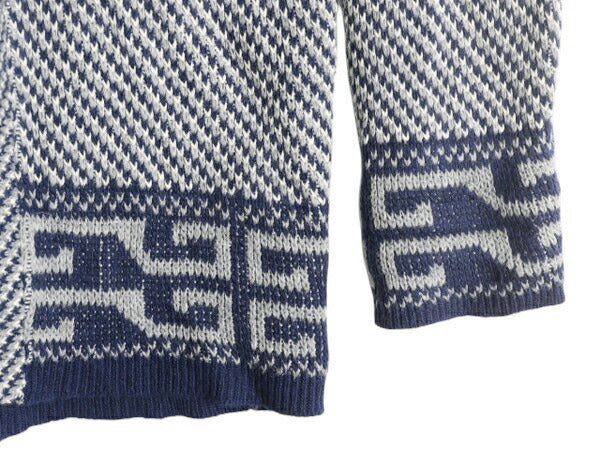 70s SPORTSWEAR ショールカラー アクリル デザイン ニット ガウン メンズ L / 古着 ヴィンテージ カーディガン ネイティブ 前開き 羽織り