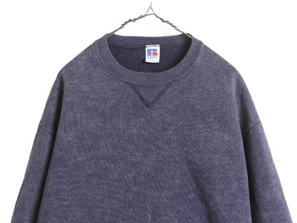 90s USA製 ラッセル ブリーチ タイダイ 前V スウェット メンズ レディース L / 古着 90年代 オールド RUSSELL 裏起毛 トレーナー 1点物 紺
