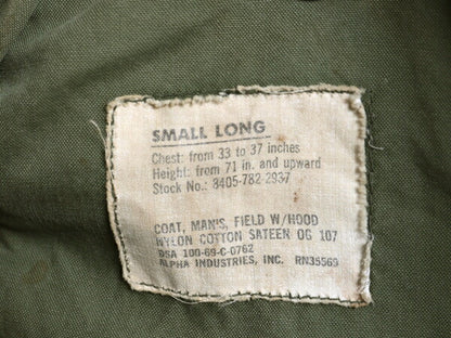 60s ALPHA 社製 米軍実物 US ARMY M-65 フィールド ジャケット SMALL LONG 69年製 ヴィンテージ ミリタリー ジャンパー 軍物 2nd アルミ 緑