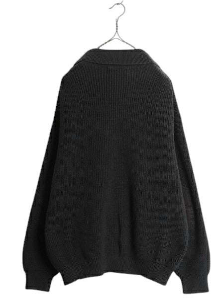00s オービス ショールカラー コットン ニット セーター メンズ XL オールド リブ編み ハンティング エルボーパッチ アウトドア 無地 黒