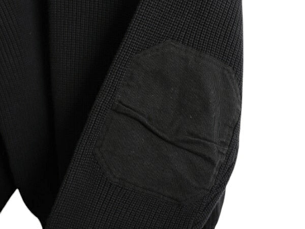 00s オービス ショールカラー コットン ニット セーター メンズ XL オールド リブ編み ハンティング エルボーパッチ アウトドア 無地 黒