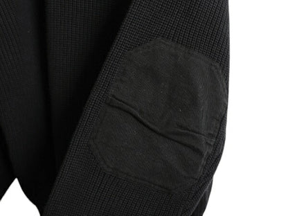 00s オービス ショールカラー コットン ニット セーター メンズ XL オールド リブ編み ハンティング エルボーパッチ アウトドア 無地 黒