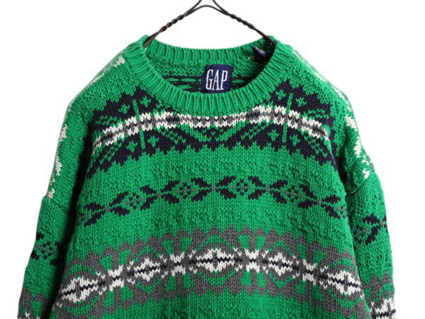 90s OLD GAP フェアアイル 立体編み コットン ニット セーター メンズ S / 旧タグ オールド ギャップ 3D ヘビーウェイト ノルディック 総柄
