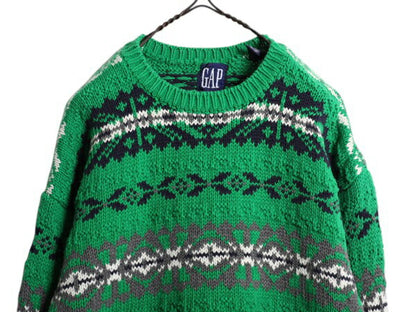 90s OLD GAP フェアアイル 立体編み コットン ニット セーター メンズ S / 旧タグ オールド ギャップ 3D ヘビーウェイト ノルディック 総柄