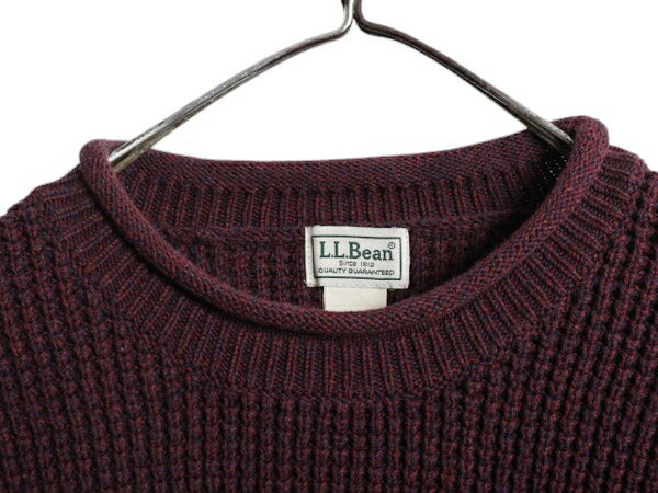 00s エルエルビーン ロールネック コットン ニット セーター メンズ XL 無地 LLBEAN アウトドア リブ編み チャンキー 大きいサイズ エンジ