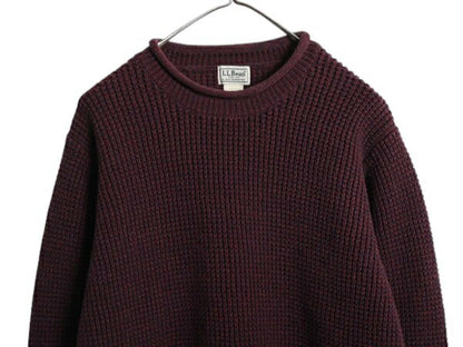 00s エルエルビーン ロールネック コットン ニット セーター メンズ XL 無地 LLBEAN アウトドア リブ編み チャンキー 大きいサイズ エンジ
