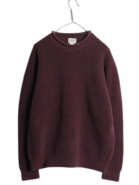 00s エルエルビーン ロールネック コットン ニット セーター メンズ XL 無地 LLBEAN アウトドア リブ編み チャンキー 大きいサイズ エンジ