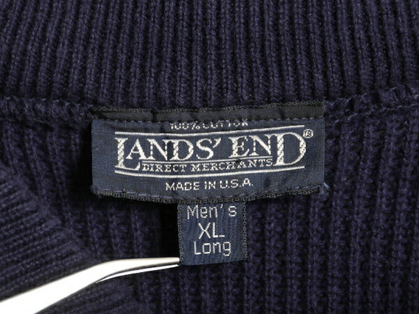 90s USA製 ランズエンド ヘンリーネック コットン ニット セーター メンズ XL / オールド LANDS END モックネック ミリタリー 大きいサイズ