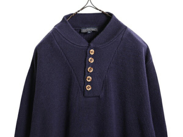 90s USA製 ランズエンド ヘンリーネック コットン ニット セーター メンズ XL / オールド LANDS END モックネック ミリタリー 大きいサイズ