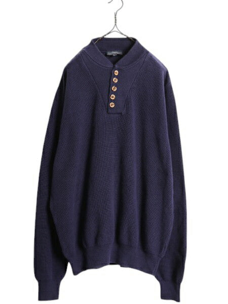 90s USA製 ランズエンド ヘンリーネック コットン ニット セーター メンズ XL / オールド LANDS END モックネック ミリタリー 大きいサイズ