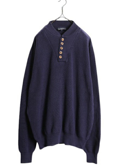 90s USA製 ランズエンド ヘンリーネック コットン ニット セーター メンズ XL / オールド LANDS END モックネック ミリタリー 大きいサイズ