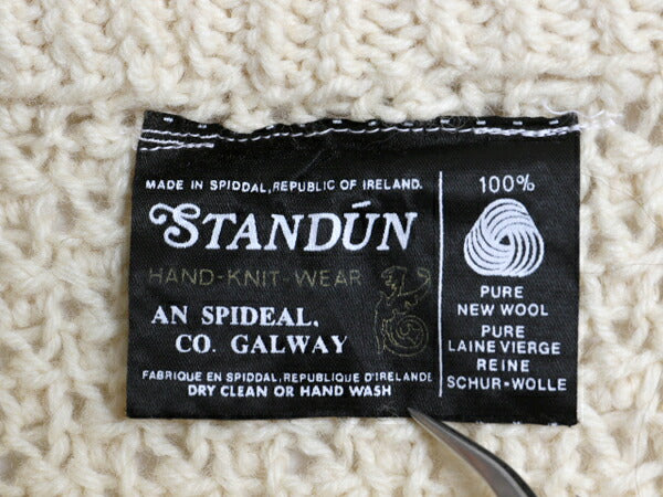 80s 手編み アイルランド製 STANDUN フィッシャーマン ウール ハンド ニット セーター メンズ L 程/ ヴィンテージ ハンドメイド ナチュラル