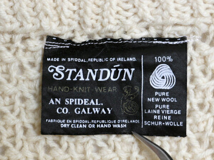 80s 手編み アイルランド製 STANDUN フィッシャーマン ウール ハンド ニット セーター メンズ L 程/ ヴィンテージ ハンドメイド ナチュラル