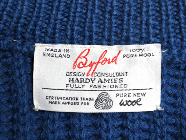 60s 70s イギリス製 BYFORD ウール ニット セーター メンズ L 古着 ヴィンテージ リブ編み ケーブル モックネック フィッシャーマン 英国製