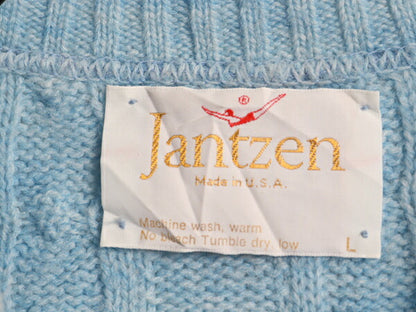 70s USA製 ジャンセン ケーブル ニット ベスト メンズ L ヴィンテージ Jantzen Vネック 重ね着 無地 アクリル セーター ノースリーブ ジレ