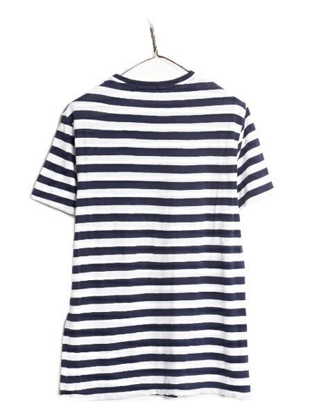 ポロ ラルフローレン ボーダー 半袖 Tシャツ メンズ L 古着 ボーダーT 半袖シャツ コットン ワンポイント クルーネック 2トーン 薄手 紺 白