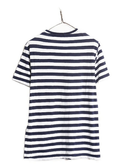 ポロ ラルフローレン ボーダー 半袖 Tシャツ メンズ L 古着 ボーダーT 半袖シャツ コットン ワンポイント クルーネック 2トーン 薄手 紺 白