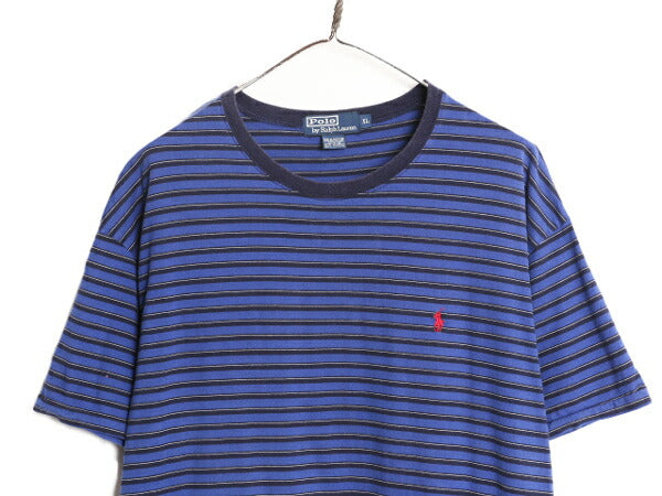 90s ポロ ラルフローレン ボーダー 半袖 Tシャツ メンズ XL 90年代 オールド ボーダーT コットン ワンポイント マルチカラー 大きいサイズ