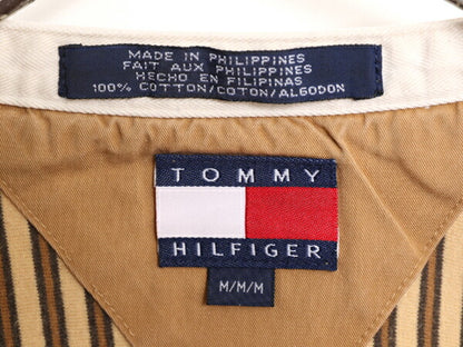 90s トミーヒルフィガー バンドカラー ストライプ 長袖 シャツ メンズ M 古着 オールド TOMMY HILFIGER ノーカラー プルオーバー コットン