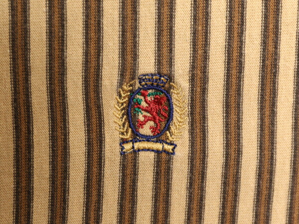 90s トミーヒルフィガー バンドカラー ストライプ 長袖 シャツ メンズ M 古着 オールド TOMMY HILFIGER ノーカラー プルオーバー コットン