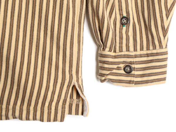 90s トミーヒルフィガー バンドカラー ストライプ 長袖 シャツ メンズ M 古着 オールド TOMMY HILFIGER ノーカラー プルオーバー コットン