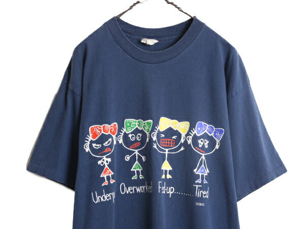 90s USA製 FREEZE キャラクター プリント 半袖 Tシャツ メンズ XL / 90年代 オールド 当時物 イラスト グラフィック シングルステッチ 紺