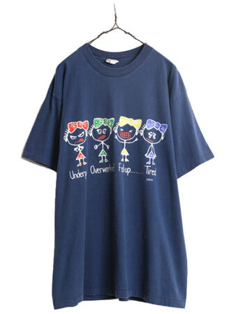 90s USA製 FREEZE キャラクター プリント 半袖 Tシャツ メンズ XL / 90年代 オールド 当時物 イラスト グラフィック シングルステッチ 紺