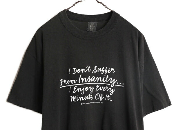 90s USA製 メッセージ プリント 半袖 Tシャツ メンズ XL 90年代 当時物 オールド ジョーク 大きいサイズ ブラック シングルステッチ 黒 黒T