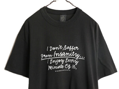 90s USA製 メッセージ プリント 半袖 Tシャツ メンズ XL 90年代 当時物 オールド ジョーク 大きいサイズ ブラック シングルステッチ 黒 黒T